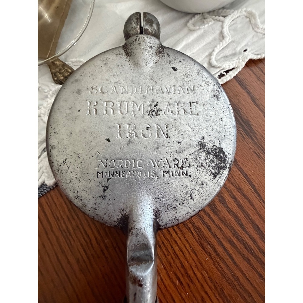 Vintage Nordic Ware Krumkake Iron Scandinavian Waffle Maker Red Handle Cast Iron